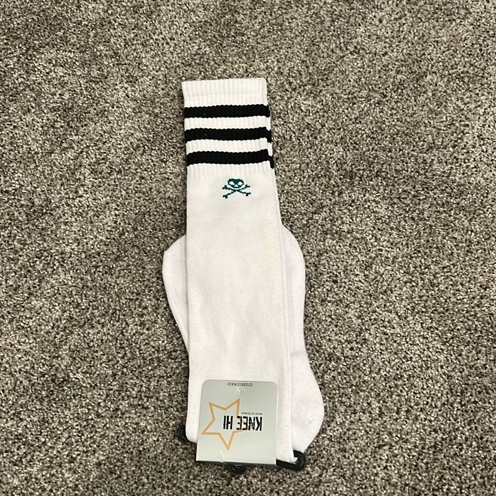 Knee high new with tags socks, small green skulls